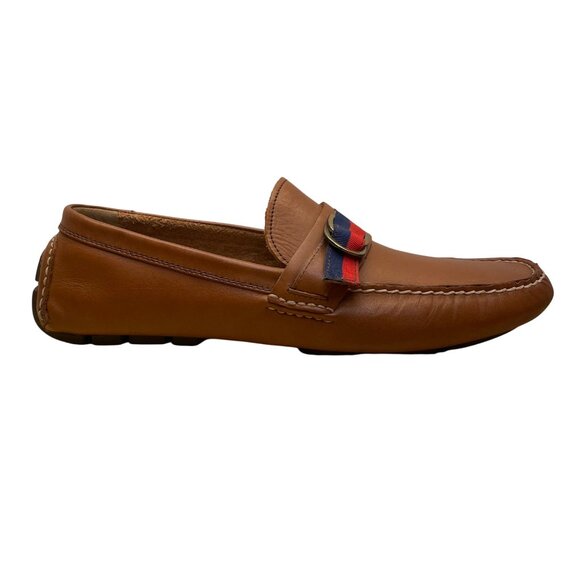 Polo Men’s Brown Leather Red/Blue Detail Slip-On Terry Ribbon Loafers Size 11D - Picture 1 of 9